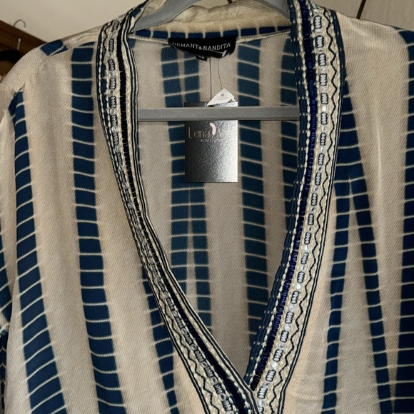 Hemant And Nandita Silk Mini W/Heavy Beaded Neckline & Tassel Hi Lo Bottom - Picture 3 of 7